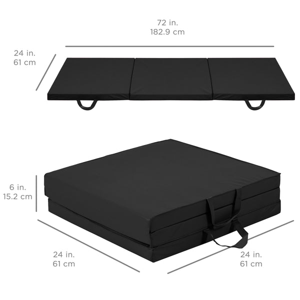 Best Choice Products 6x2ft Tri-Fold Foam Exercise Gym Floor Mat for Yoga, Aerobics, Martial Arts w/ Handles - Black