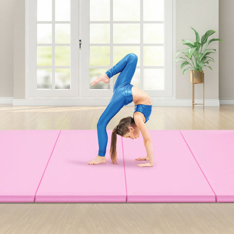 4' x 8' x 2'' Foldable Gymnastics Mat Four Panels Gym Mat with PU Leather and EPE Foam Blue/Pink