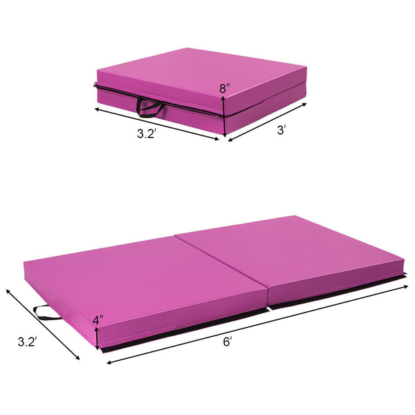 6'x3.2'x4'' Gymnastic Mat Thick Two Folding Panel Fitness Exercise Pink