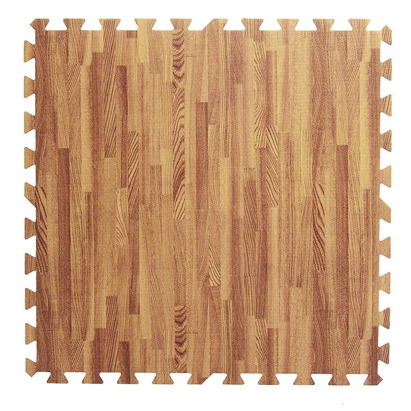 Interlocking EVA Foam Mat Cushion Flooring Tiles, Light Oak Pattern - Set of 25 (2' x 2') Covers 100 sq.ft. for Gym Workout Exercise
