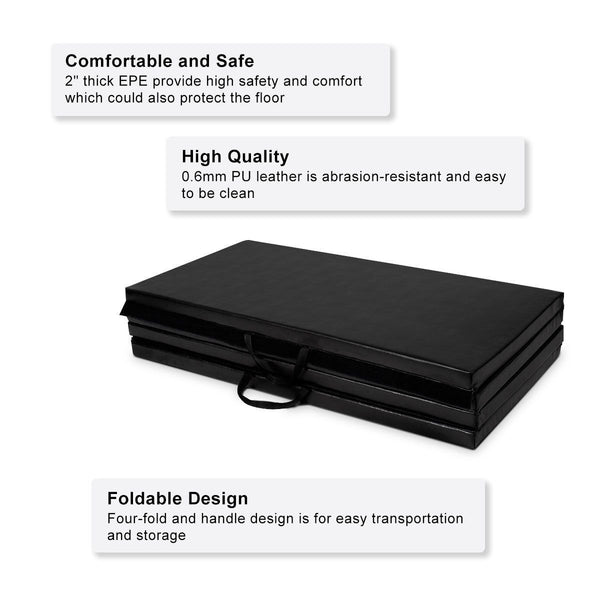 Black 4'x10'x2" Thick Folding Panel Gymnastics Mat Gym Fitness Exercise Mat