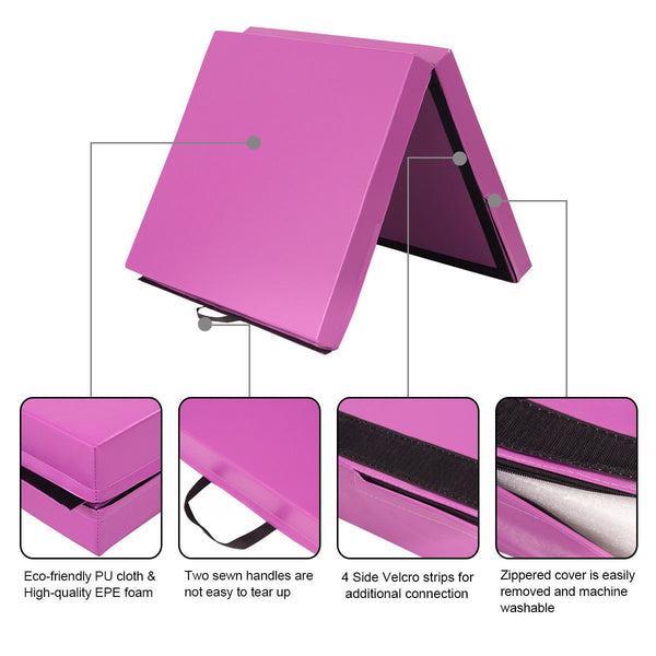 6'x3.2'x4'' Gymnastic Mat Thick Two Folding Panel Fitness Exercise Pink