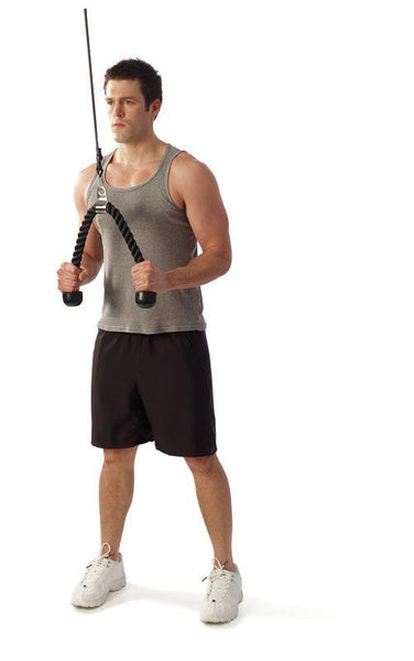 Rope Pulldown, 27 Inch Heavy Duty Coated Nylon Rope With Solid Rubber Ends And Chrome Plated Attachment, Connects To Any Universal Gym System