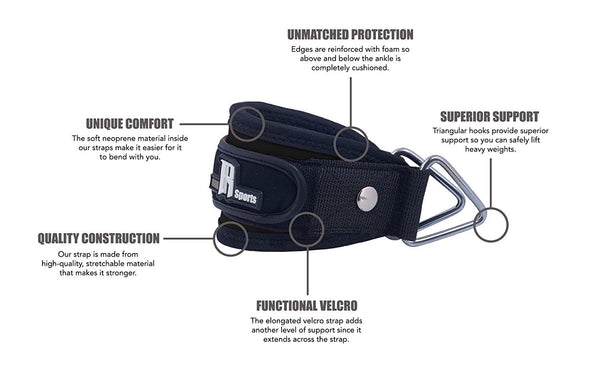 Ankle Strap For Cable Machine - Best Ankle Cuff For Leg Workout Equipment - Cuffs For Leg Exercise And Workout Machine - Ideal Ankle Cable Straps For Men And Women - Black