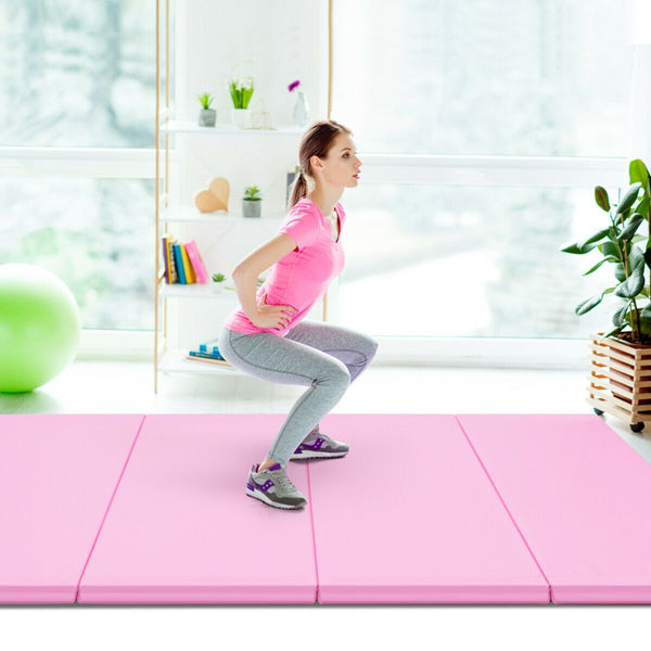 4' x 8' x 2'' Foldable Gymnastics Mat Four Panels Gym Mat with PU Leather and EPE Foam Blue/Pink