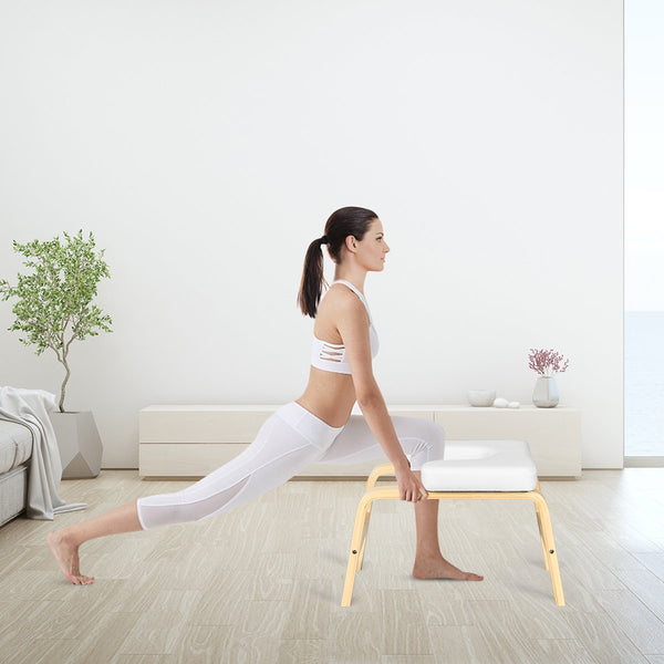 Yoga Headstand Bench Wood Stand w/ PVC Pads for Family Gym Relieve Fatigue