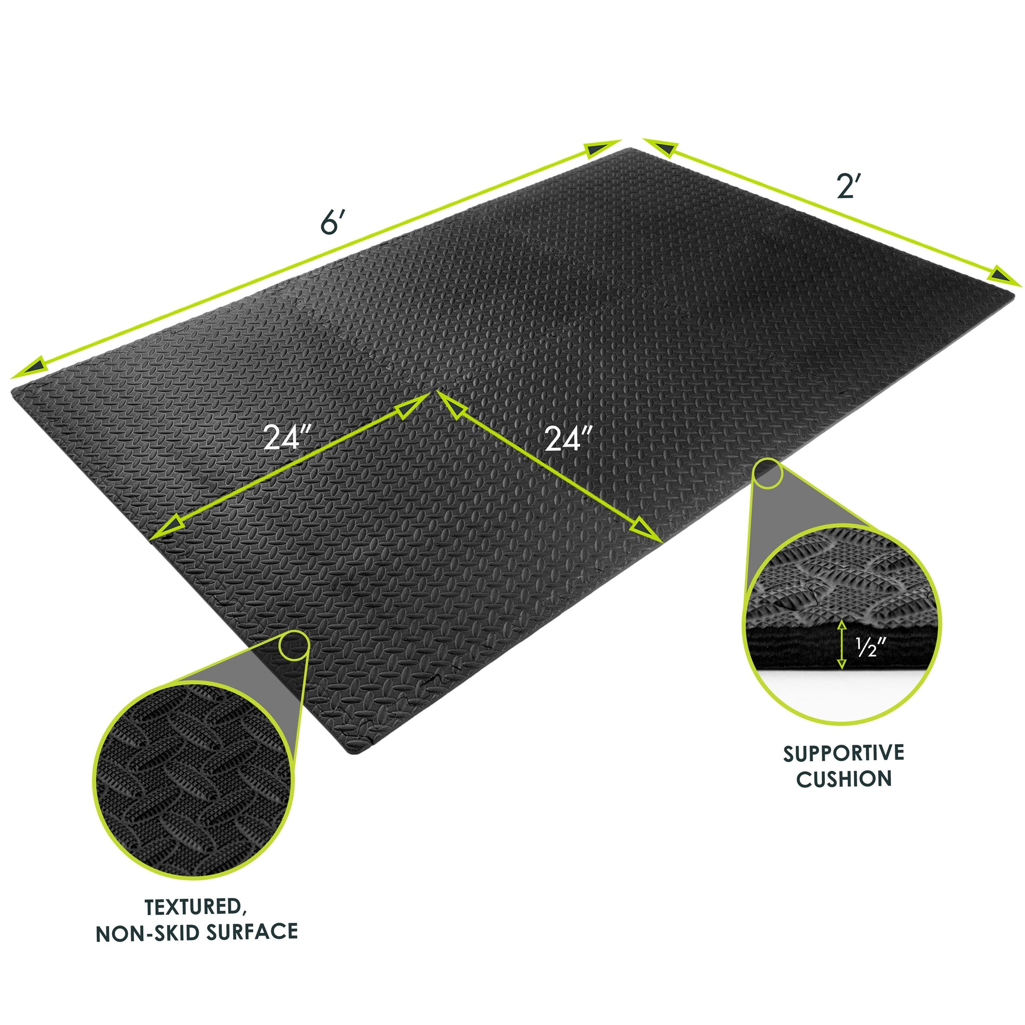 Puzzle Exercise Mat, 1/2" Thick EVA Foam Interlocking Tiles