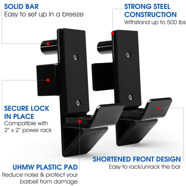 Pair of J Hooks for Power Rack, Squat Rack – J Hook Weight Rack (2 inch Square Tube)