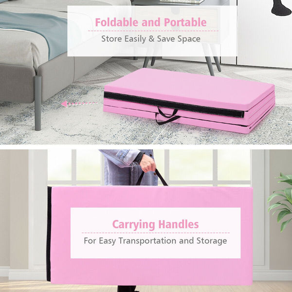 4' x 8' x 2'' Foldable Gymnastics Mat Four Panels Gym Mat with PU Leather and EPE Foam Blue/Pink
