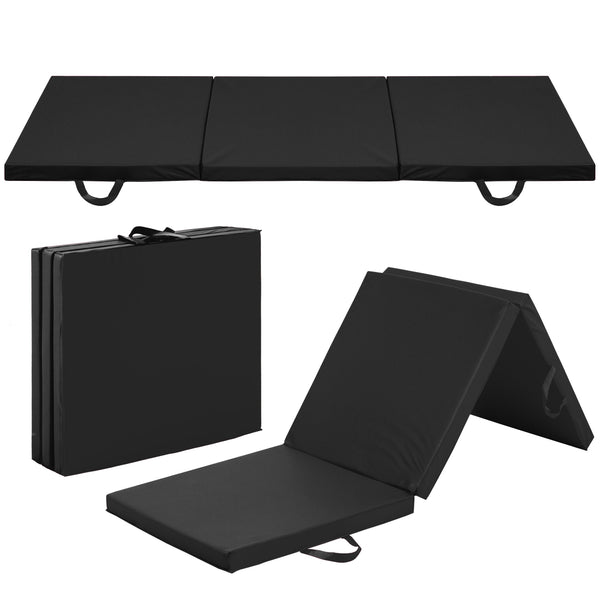 Best Choice Products 6x2ft Tri-Fold Foam Exercise Gym Floor Mat for Yoga, Aerobics, Martial Arts w/ Handles - Black
