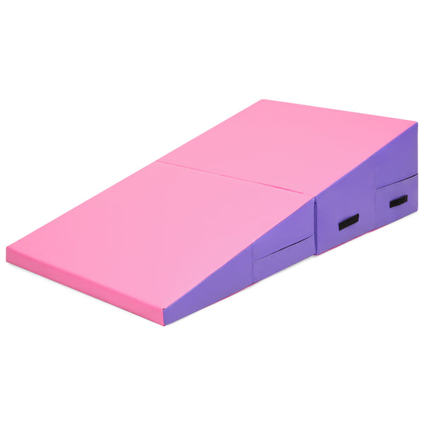 Best Choice Products 60x30x14in Folding 2-Panel Foam Cheese Wedge Incline Gym Mat for Tumbling, Aerobics, Cheer, Dance w/ Handles - Pink/Purple